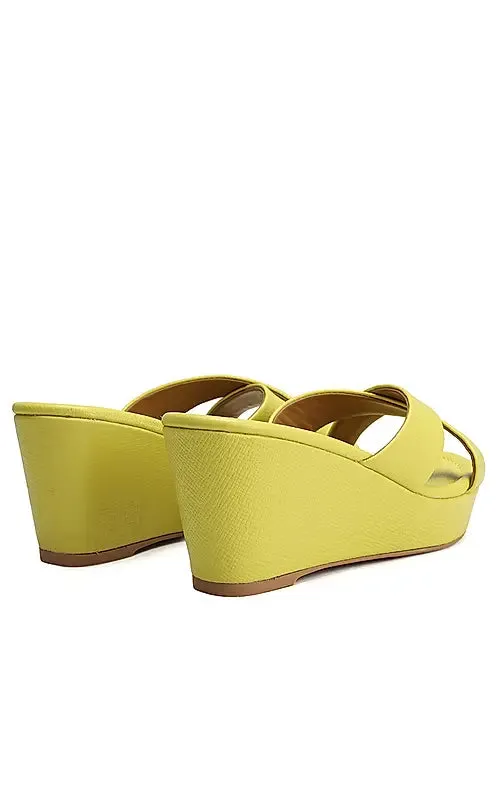 Mustard Criss Cross Strap Wedges