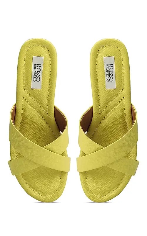 Mustard Criss Cross Strap Wedges