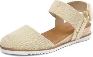 mysoft Women's Low Wedge Sandals Comfortable Closed Toe Espadrilles Slip on Elastic Ankle Strap Walking Sandals