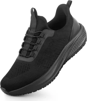 Non Slip Work Shoes for Men Slip Resistant Food Service Shoes Slip on Chef Kitchen Restaurant Sneakers Mesh Work Footwear Lightweight Walking Shoes Casual Fashion Size 10 Black