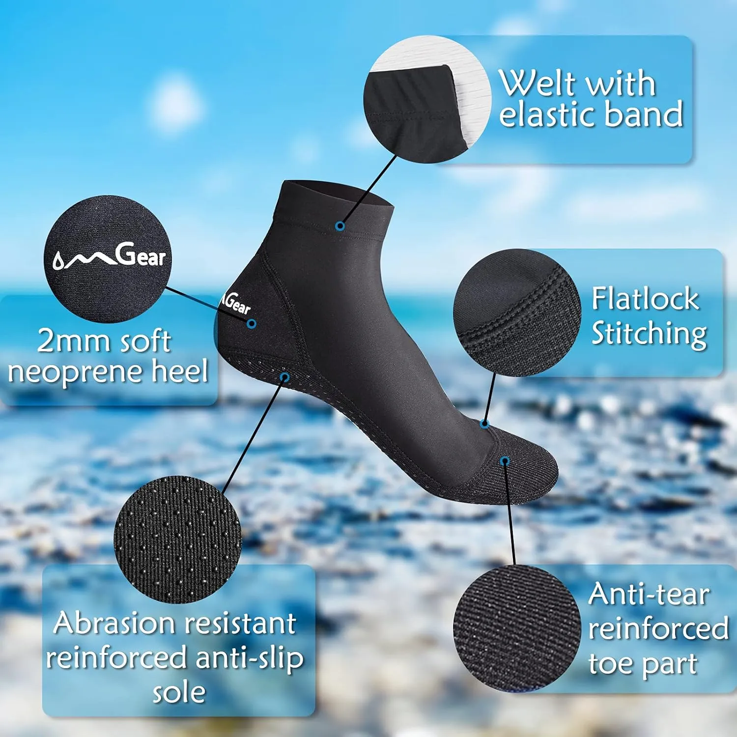 OMGear Water Socks Sand Proof Booties Quick Dry Swim Dive Socks for Sand Soccer Beach Volleyball