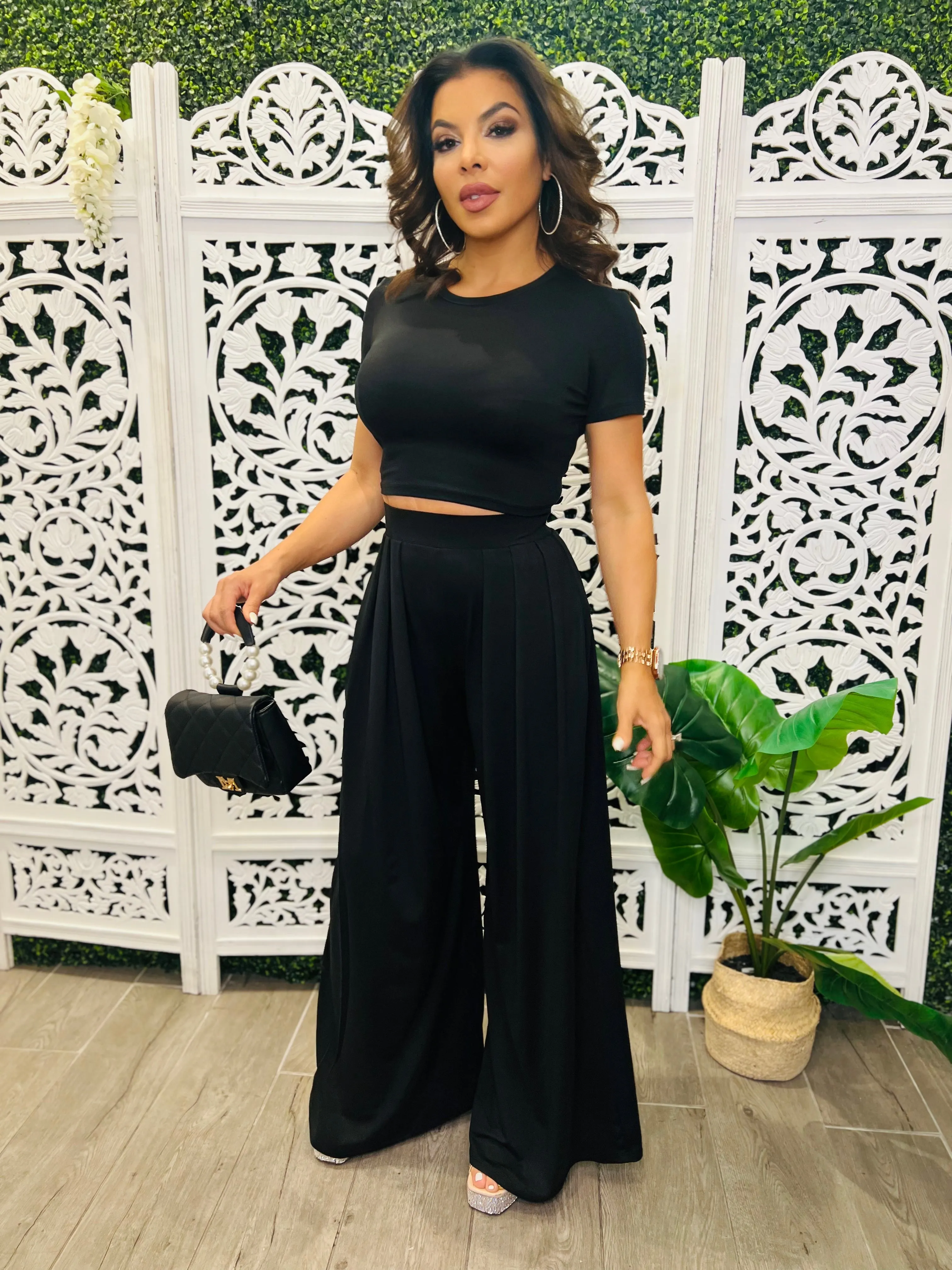 ONWARD Cropped Tee & Pallazzo Pants Lounge Set