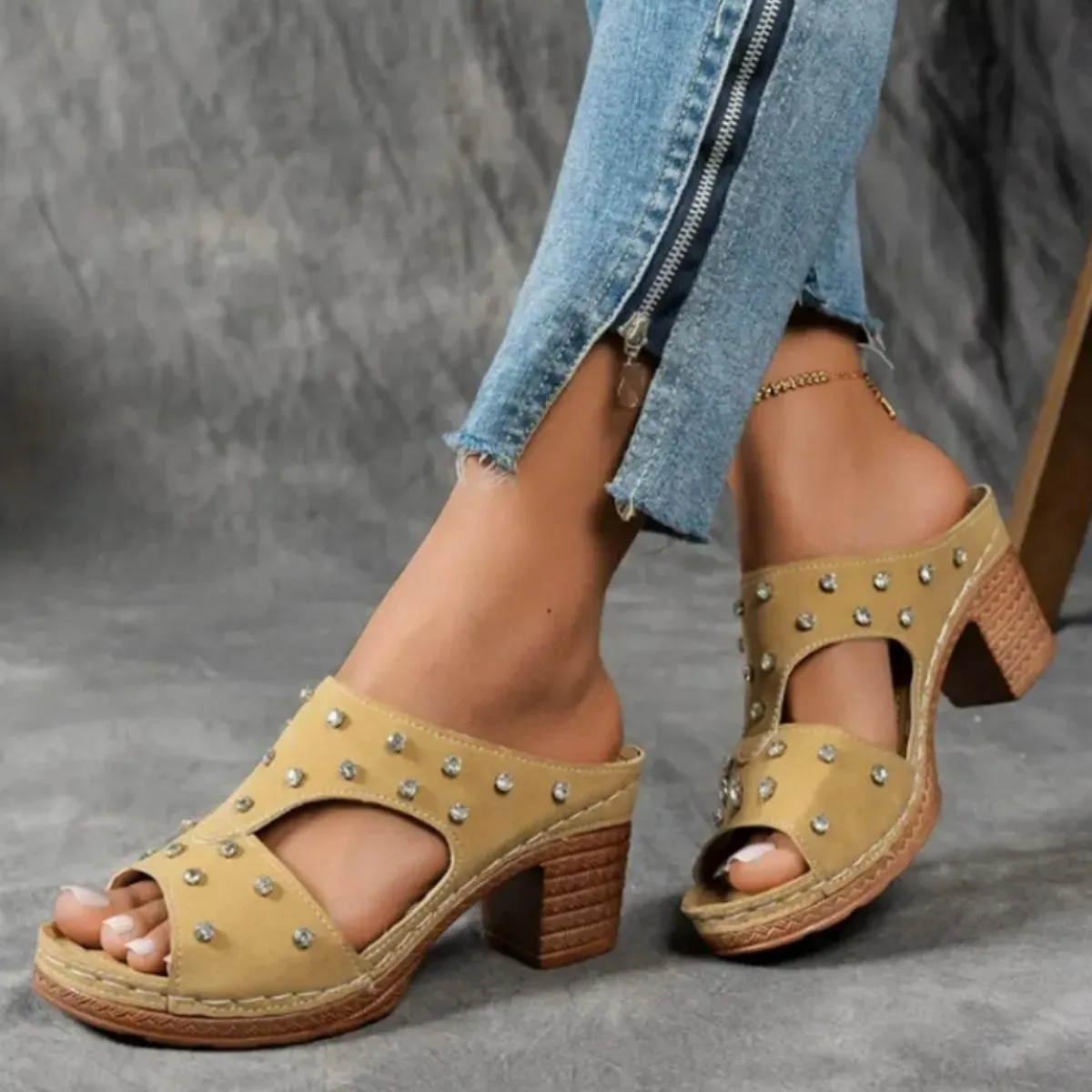 Open Toe Block Heels Sandals