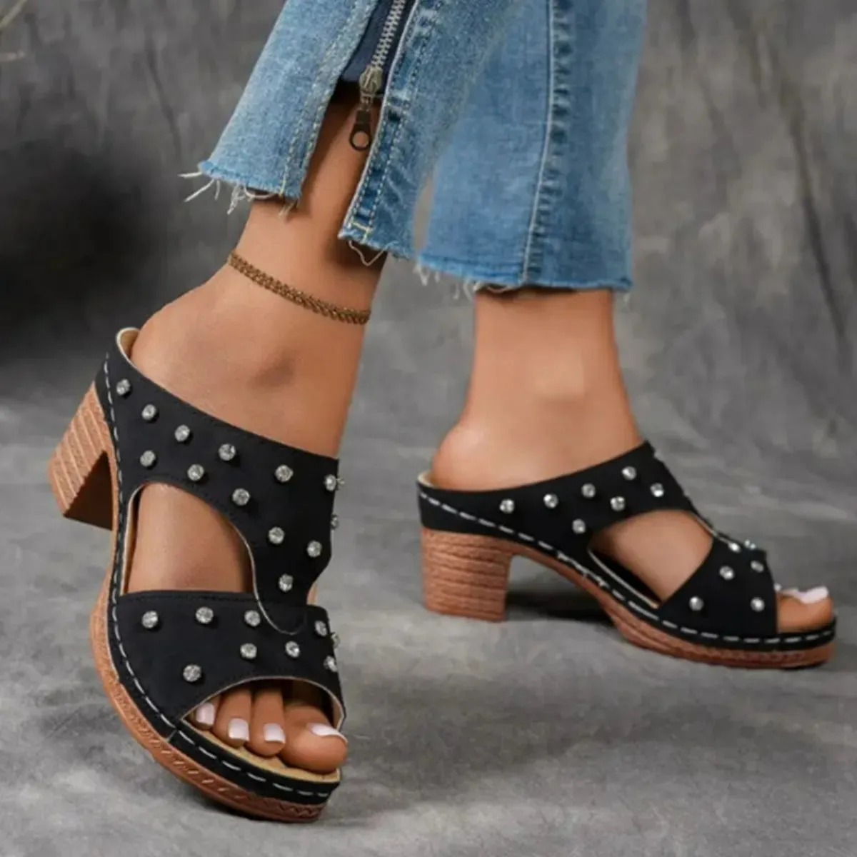 Open Toe Block Heels Sandals