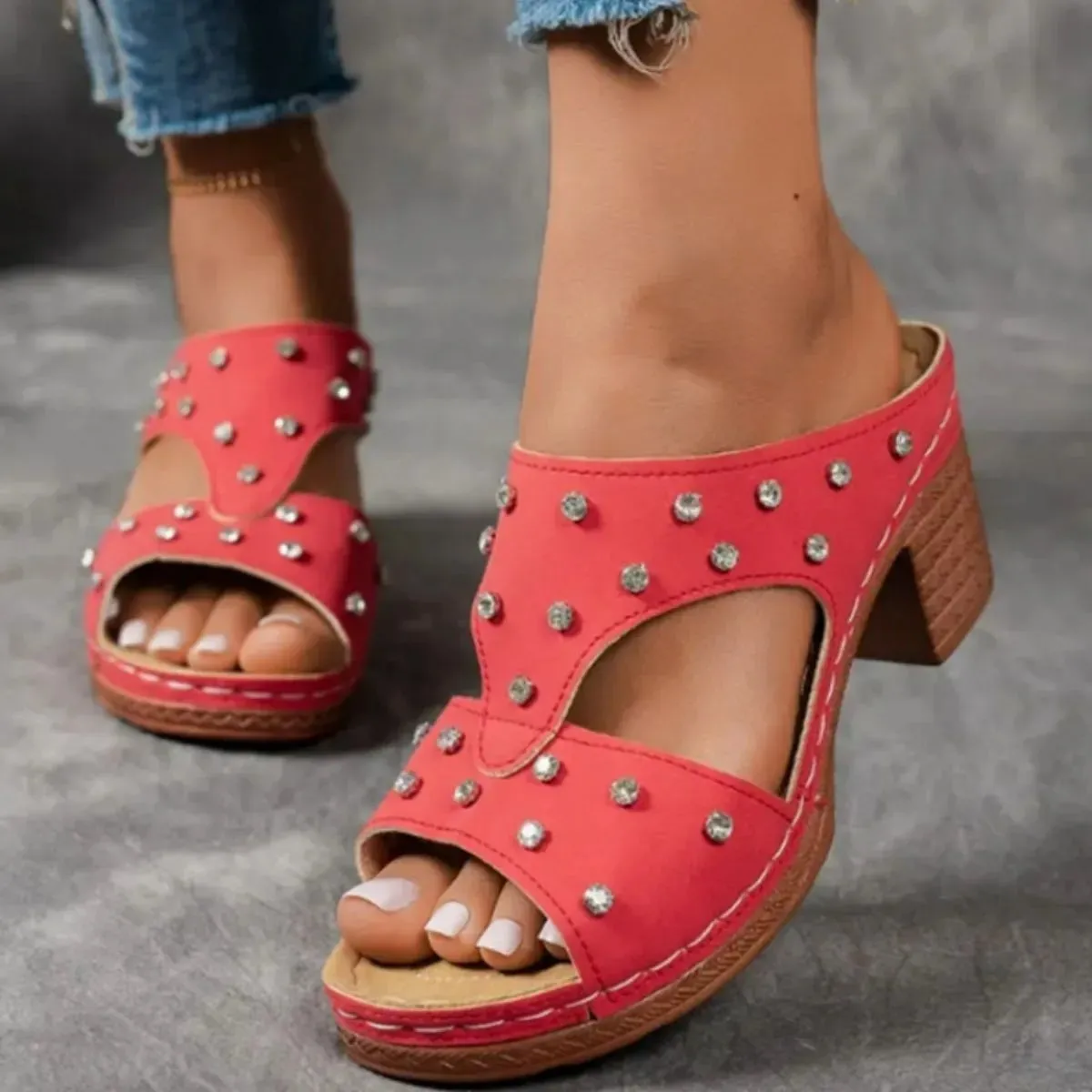 Open Toe Block Heels Sandals