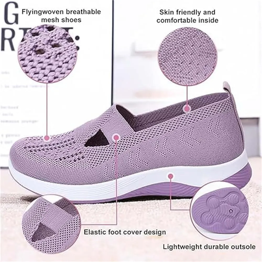 Orthowalkway Womens Shoes, Outdoor Women's Comfortable Breathable Knitted Orthopedic Walking Shoes, Orthopedic Slip-On Leisure Flat Soft Shoes