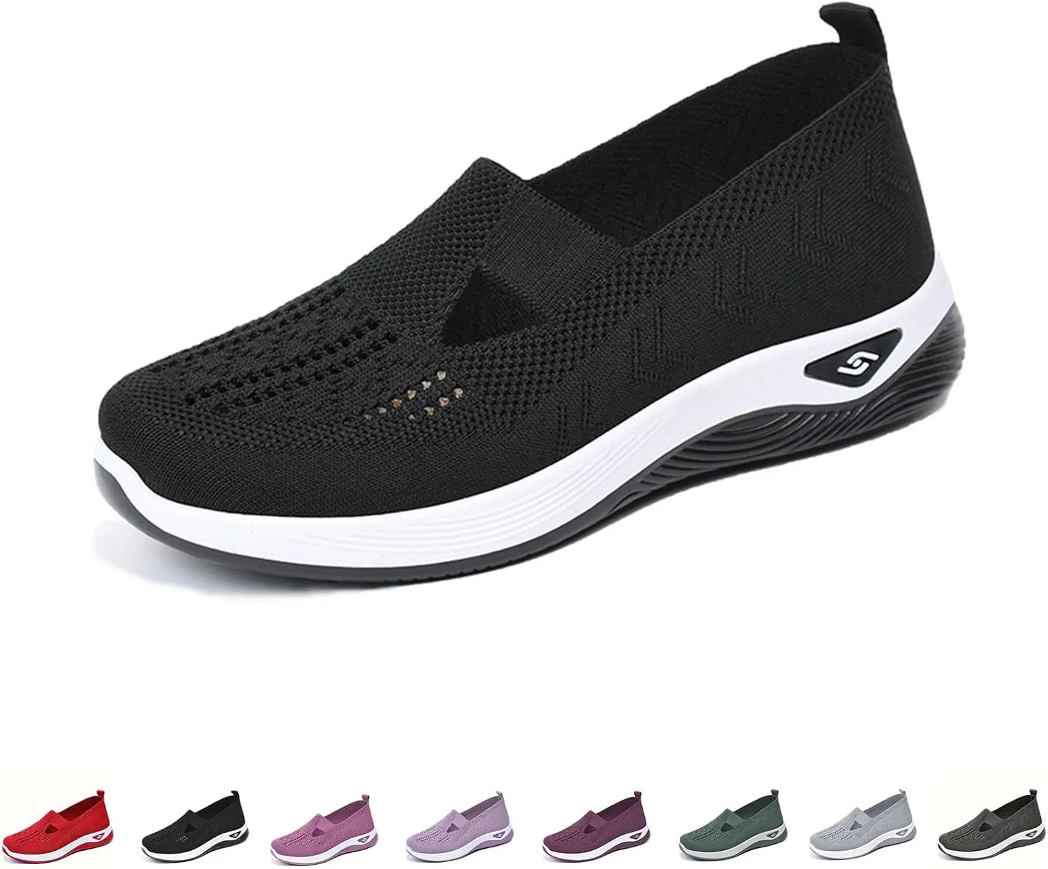 Orthowalkway Womens Shoes, Outdoor Women's Comfortable Breathable Knitted Orthopedic Walking Shoes, Orthopedic Slip-On Leisure Flat Soft Shoes
