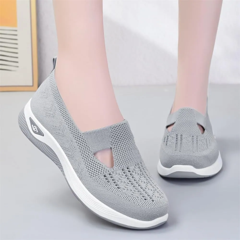 Orthowalkway Womens Shoes, Outdoor Women's Comfortable Breathable Knitted Orthopedic Walking Shoes, Orthopedic Slip-On Leisure Flat Soft Shoes