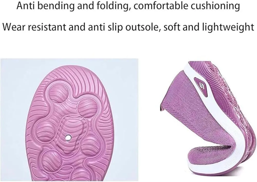 Orthowalkway Womens Shoes, Outdoor Women's Comfortable Breathable Knitted Orthopedic Walking Shoes, Orthopedic Slip-On Leisure Flat Soft Shoes