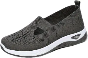 Orthowalkway Womens Shoes, Outdoor Women's Comfortable Breathable Knitted Orthopedic Walking Shoes, Orthopedic Slip-On Leisure Flat Soft Shoes