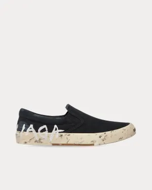 Paris Destroyed Cotton Graffiti Black Slip On Sneakers