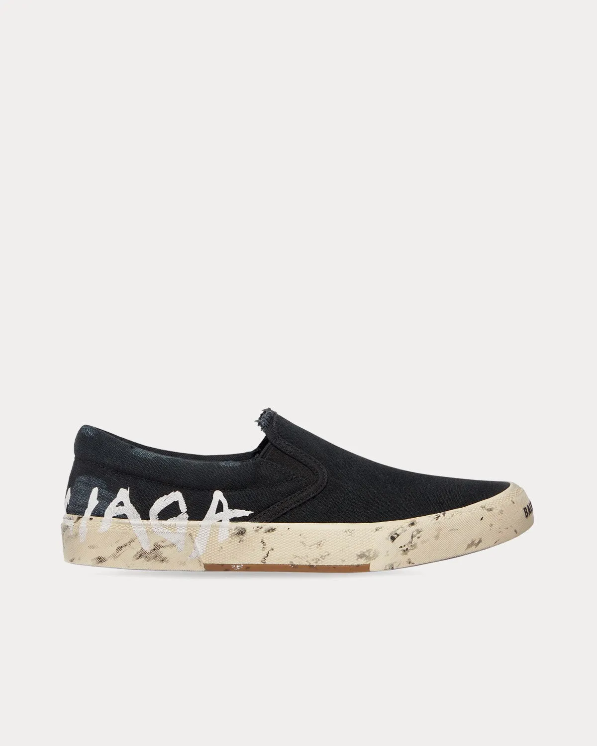 Paris Destroyed Cotton Graffiti Black Slip On Sneakers