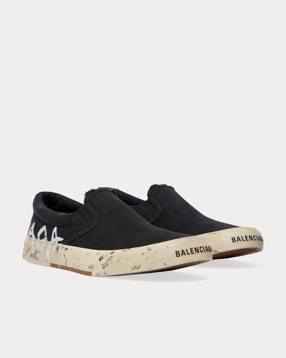 Paris Destroyed Cotton Graffiti Black Slip On Sneakers