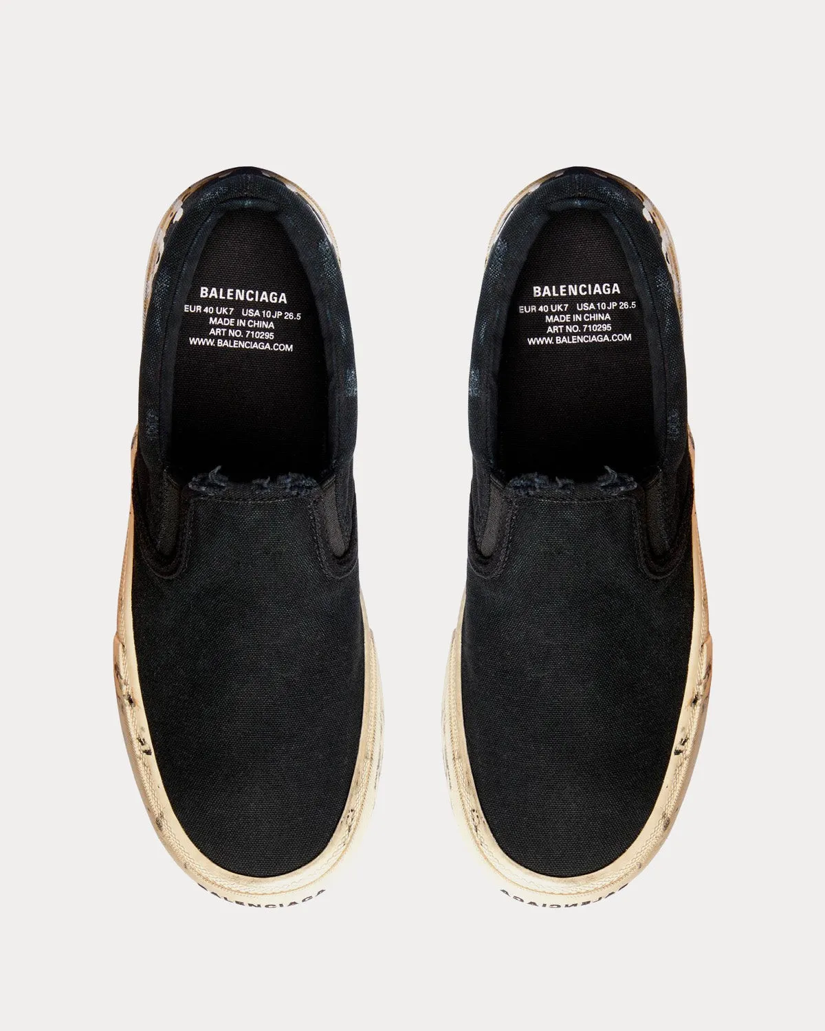 Paris Destroyed Cotton Graffiti Black Slip On Sneakers