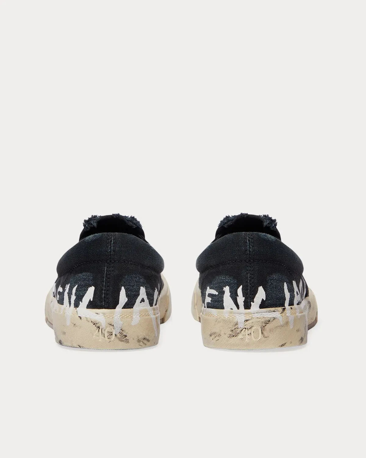 Paris Destroyed Cotton Graffiti Black Slip On Sneakers