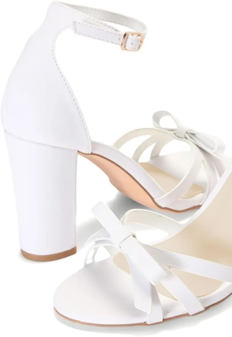 Pazzion Women Open Round Toe Ankle Strap Buckle Sandals Bowknots Block High Heel Pumps Sexy Wedding Prom Dress Shoes Size 4-16 US