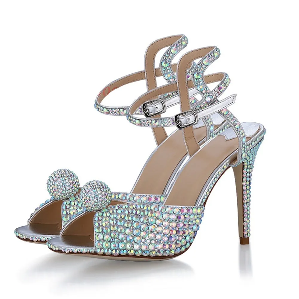 Peep Toe Pearl Ankle Wrap High Heels