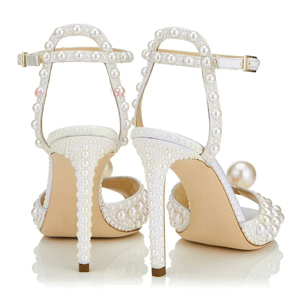 Peep Toe Pearl Ankle Wrap High Heels