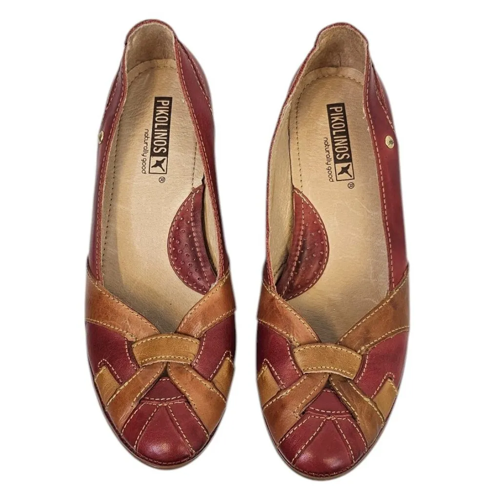 Pikolinos Womens Leather Braided Low Heel Slip On Shoes