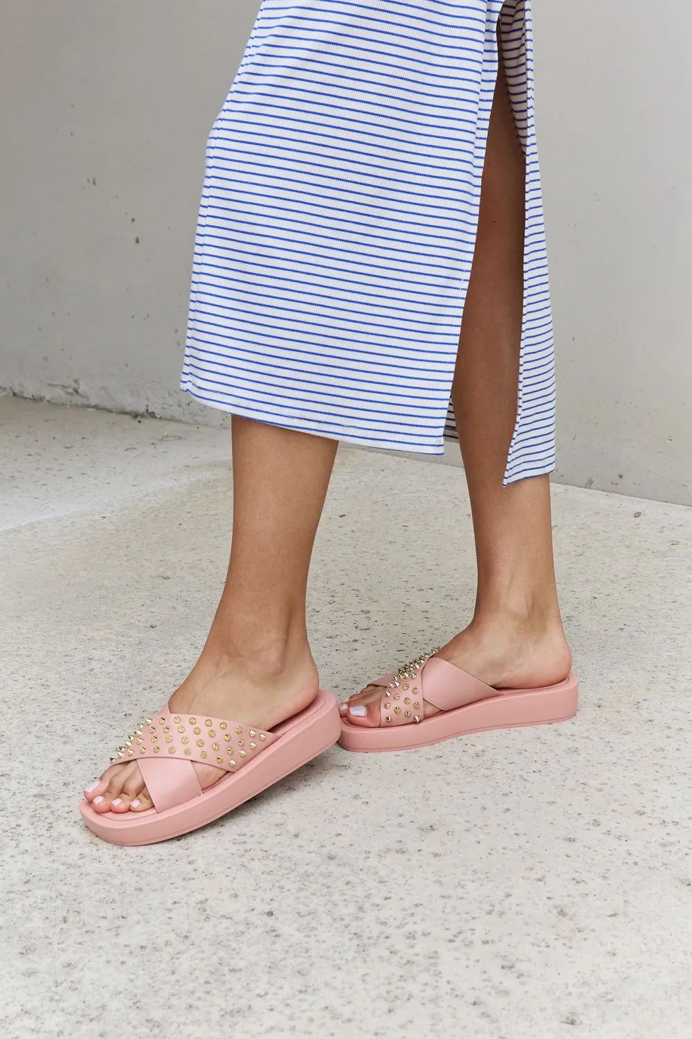 Quinn Studded Cross Strap Sandals | Blush