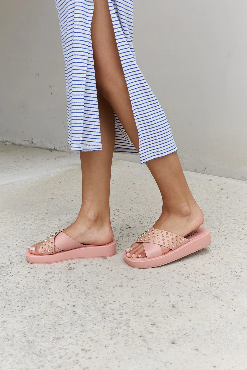 Quinn Studded Cross Strap Sandals | Blush