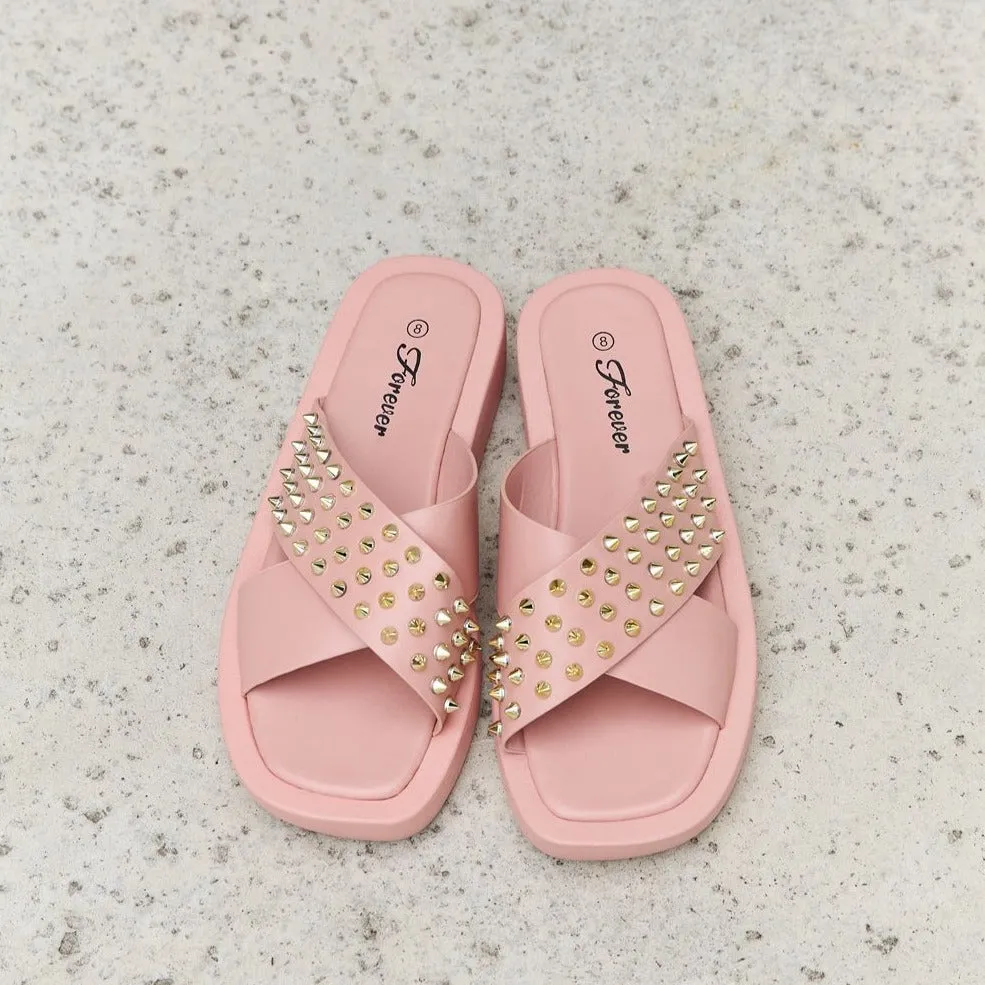 Quinn Studded Cross Strap Sandals | Blush