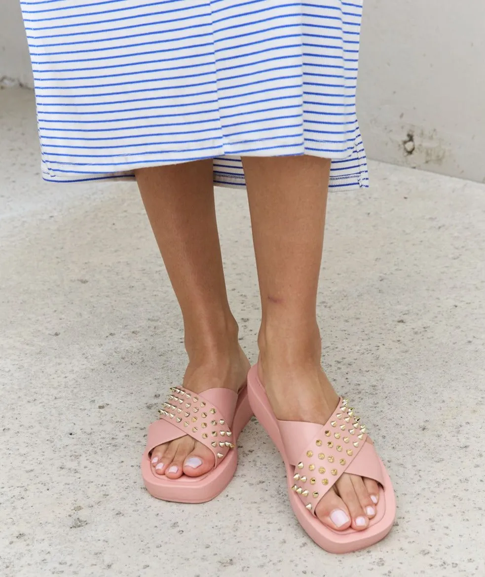 Quinn Studded Cross Strap Sandals | Blush
