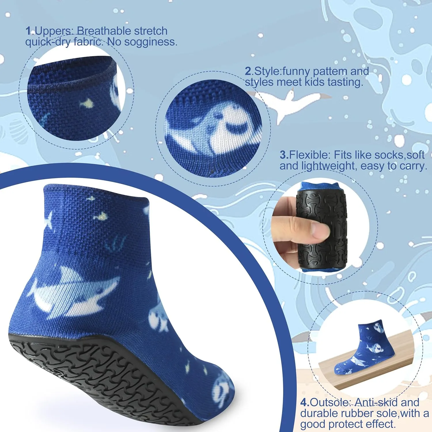 RANDY SUN Barefoot Quick-Dry Sand Beach Socks, Breathable Seamless Yoga Sock With TPE Sole