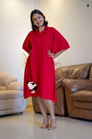 Red Rayon Shirt-Kaftan - Abstract
