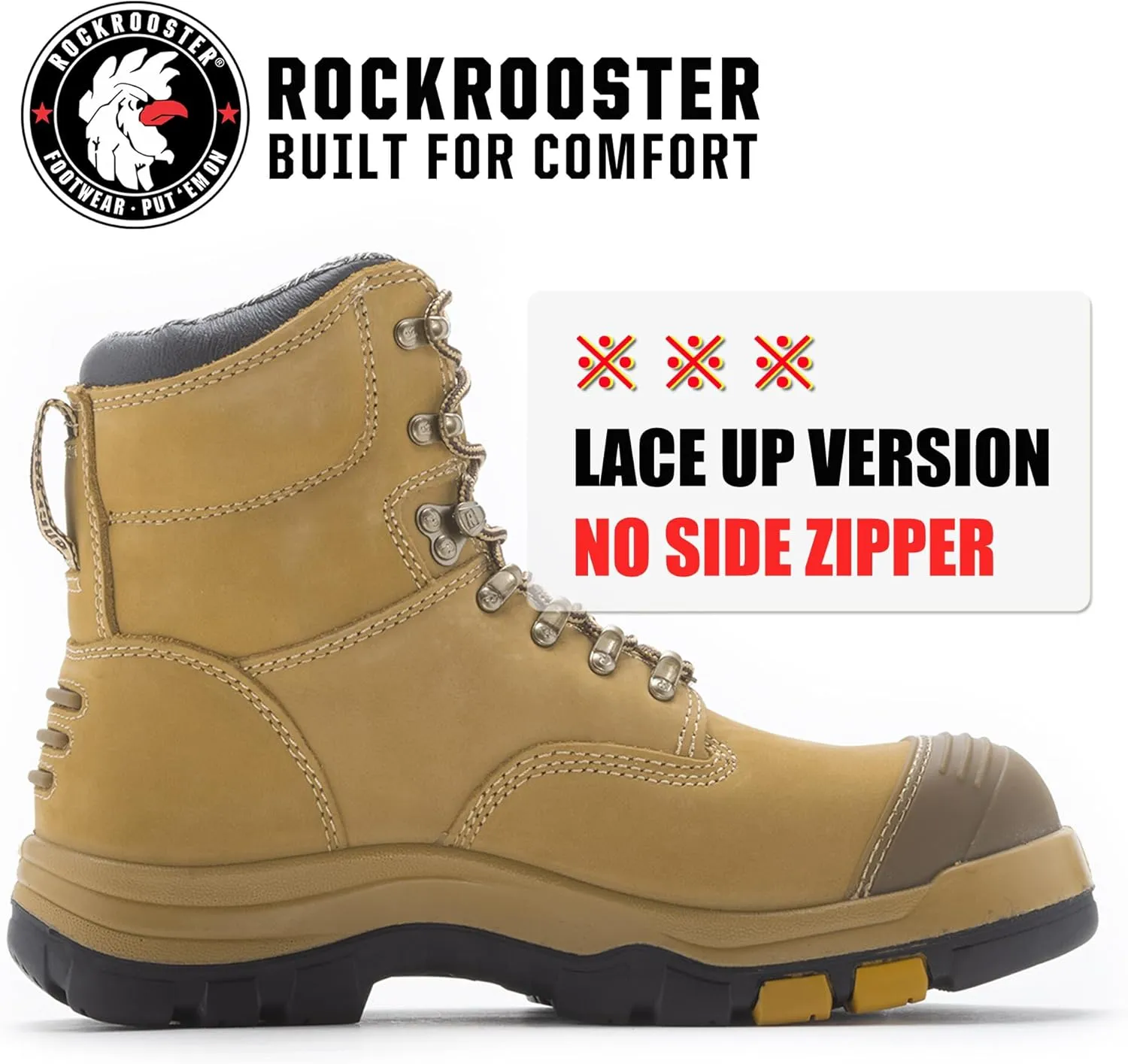 ROCKROOSTER Work Boots for Men,7 inch,Steel Toe,Side Zipper, Leather Shoes,Static Control, Breathable,Quick Dry(AK232Z -AK245Z