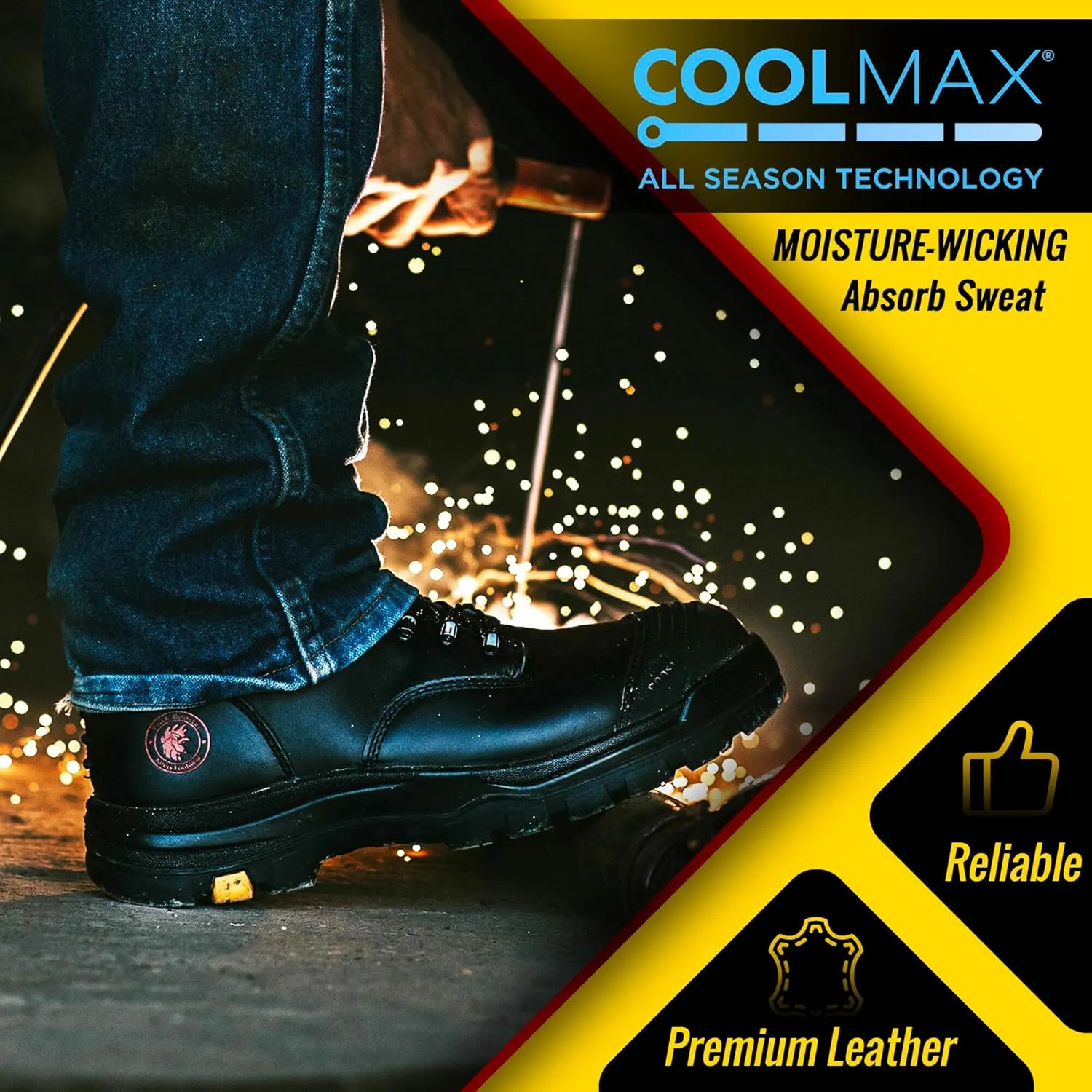 ROCKROOSTER Work Boots for Men,7 inch,Steel Toe,Side Zipper, Leather Shoes,Static Control, Breathable,Quick Dry(AK232Z -AK245Z