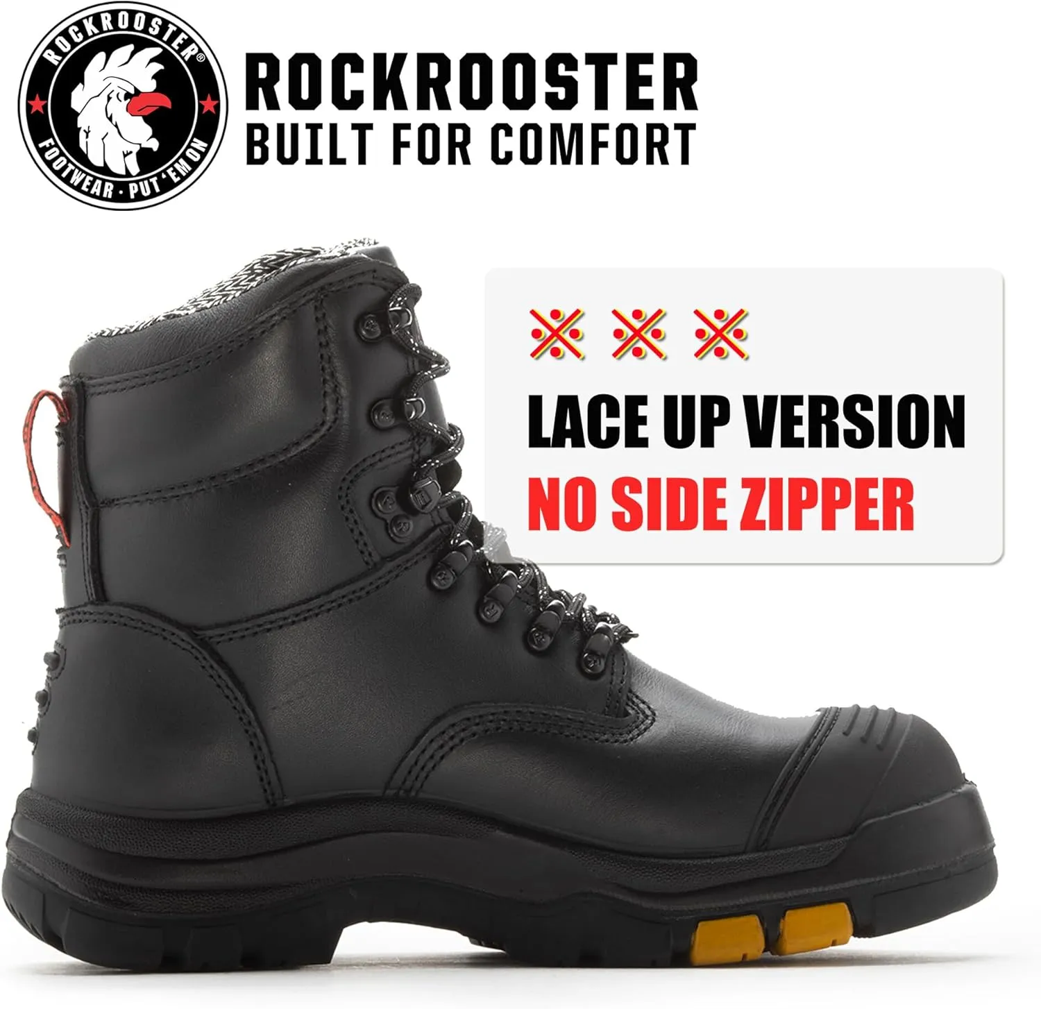ROCKROOSTER Work Boots for Men,7 inch,Steel Toe,Side Zipper, Leather Shoes,Static Control, Breathable,Quick Dry(AK232Z -AK245Z