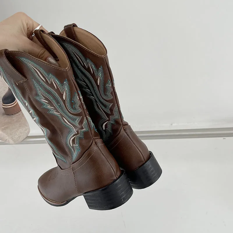 Round Toe Block Heels Boots