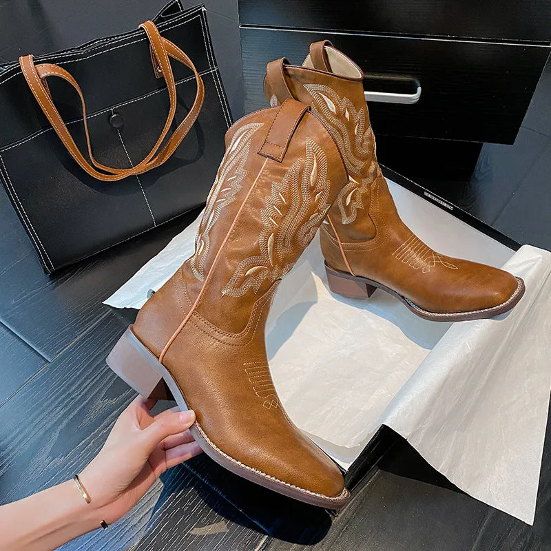 Round Toe Block Heels Boots