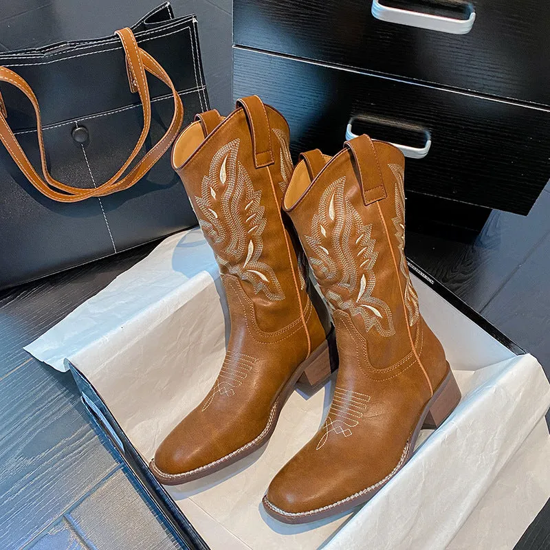 Round Toe Block Heels Boots