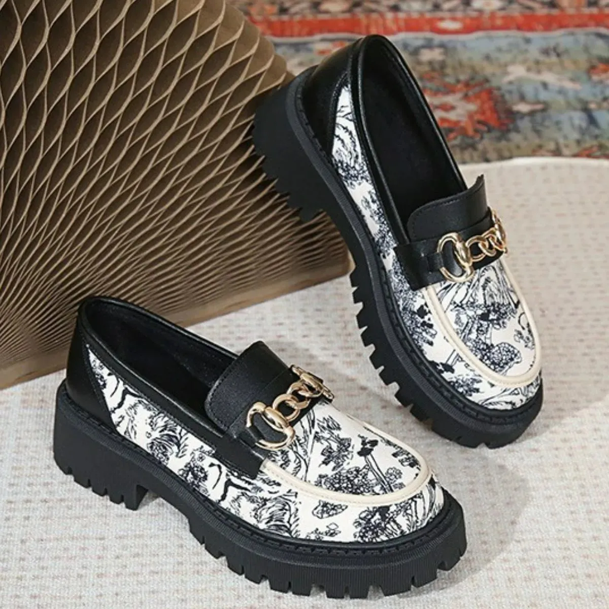 Round Toe Block Heels Loafers