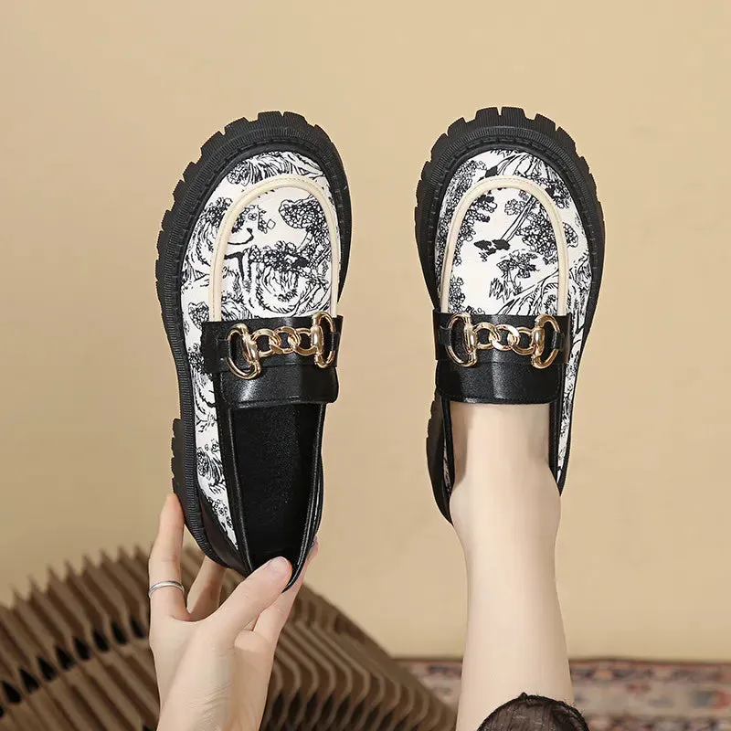 Round Toe Block Heels Loafers