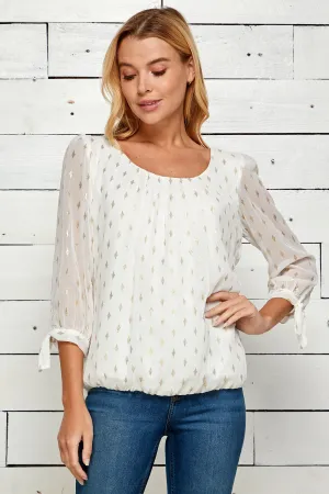 Roz & Ali Tied Chiffon Overlay Bubble Blouse