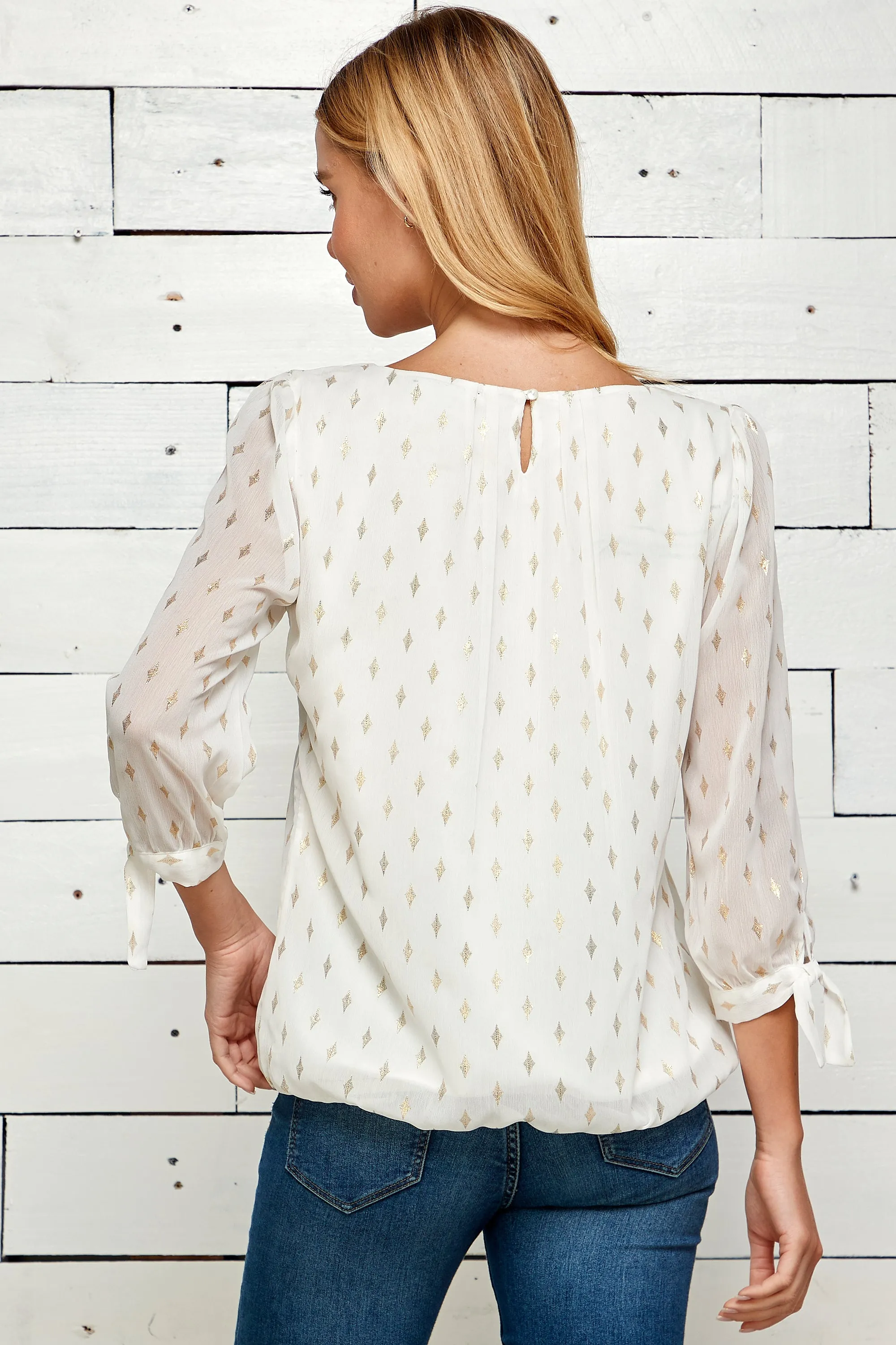Roz & Ali Tied Chiffon Overlay Bubble Blouse