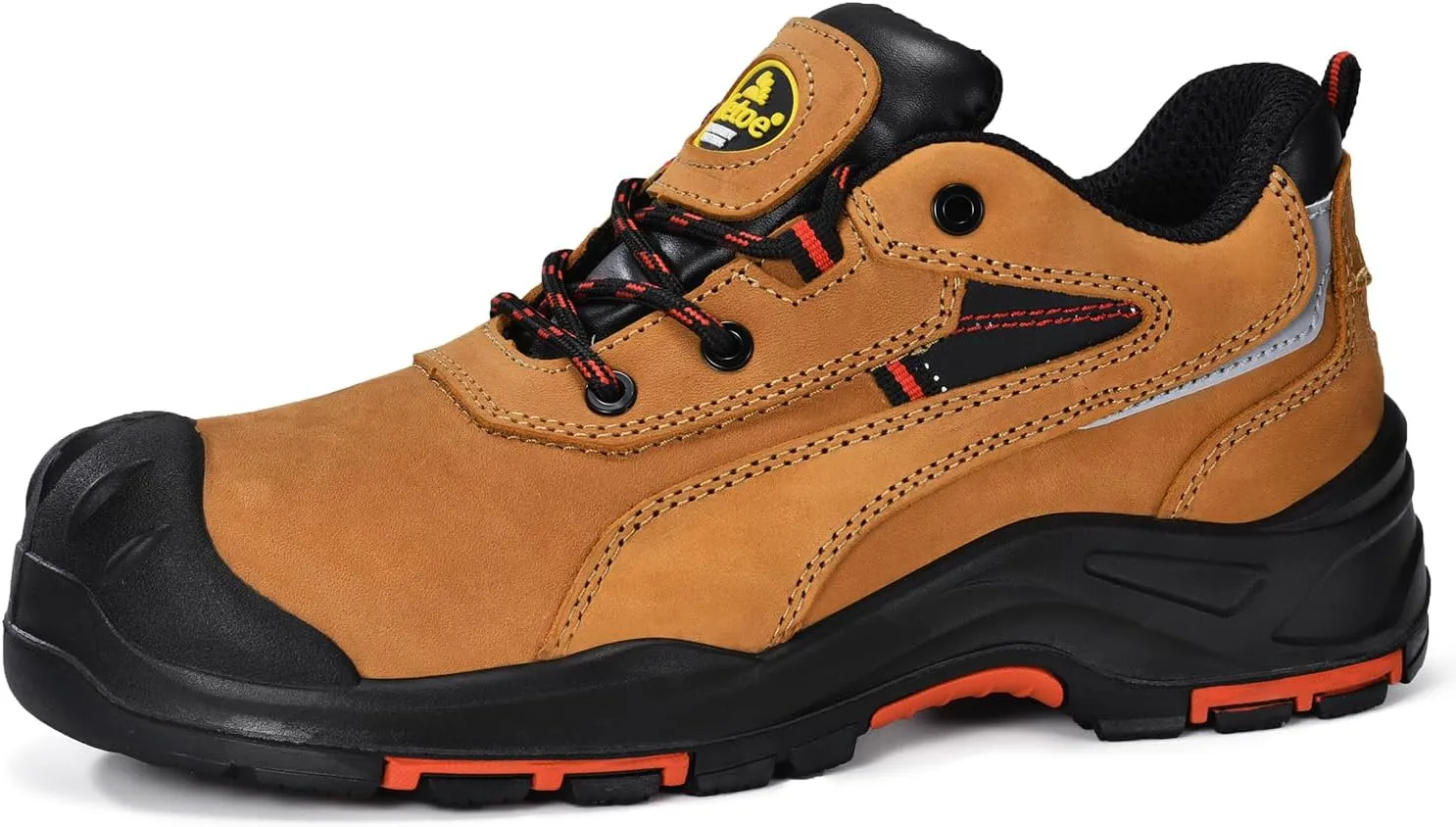 SAFETOE Safety Shoes for Men Composite Toe Shoes Lightweight Cow Leather Puncture Proof Slip On Brown Work Shoes Wide Fit