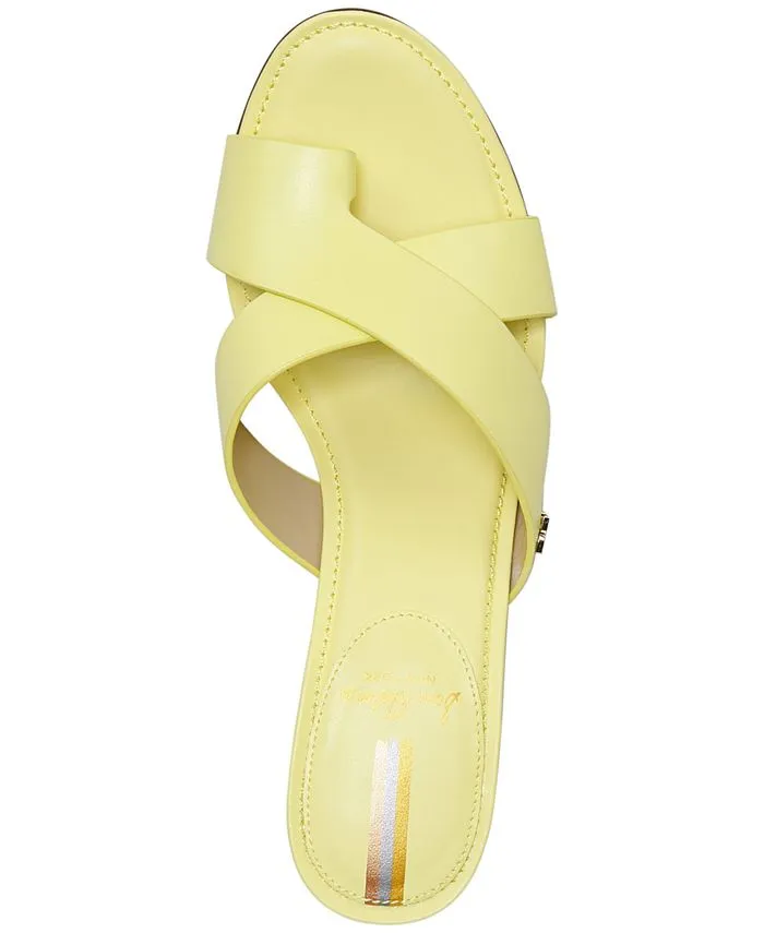 Sam Edelman Odie Butter Yellow Leather Block Heel Slip On Toe Ring Heeled Sandal