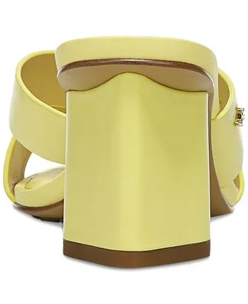 Sam Edelman Odie Butter Yellow Leather Block Heel Slip On Toe Ring Heeled Sandal