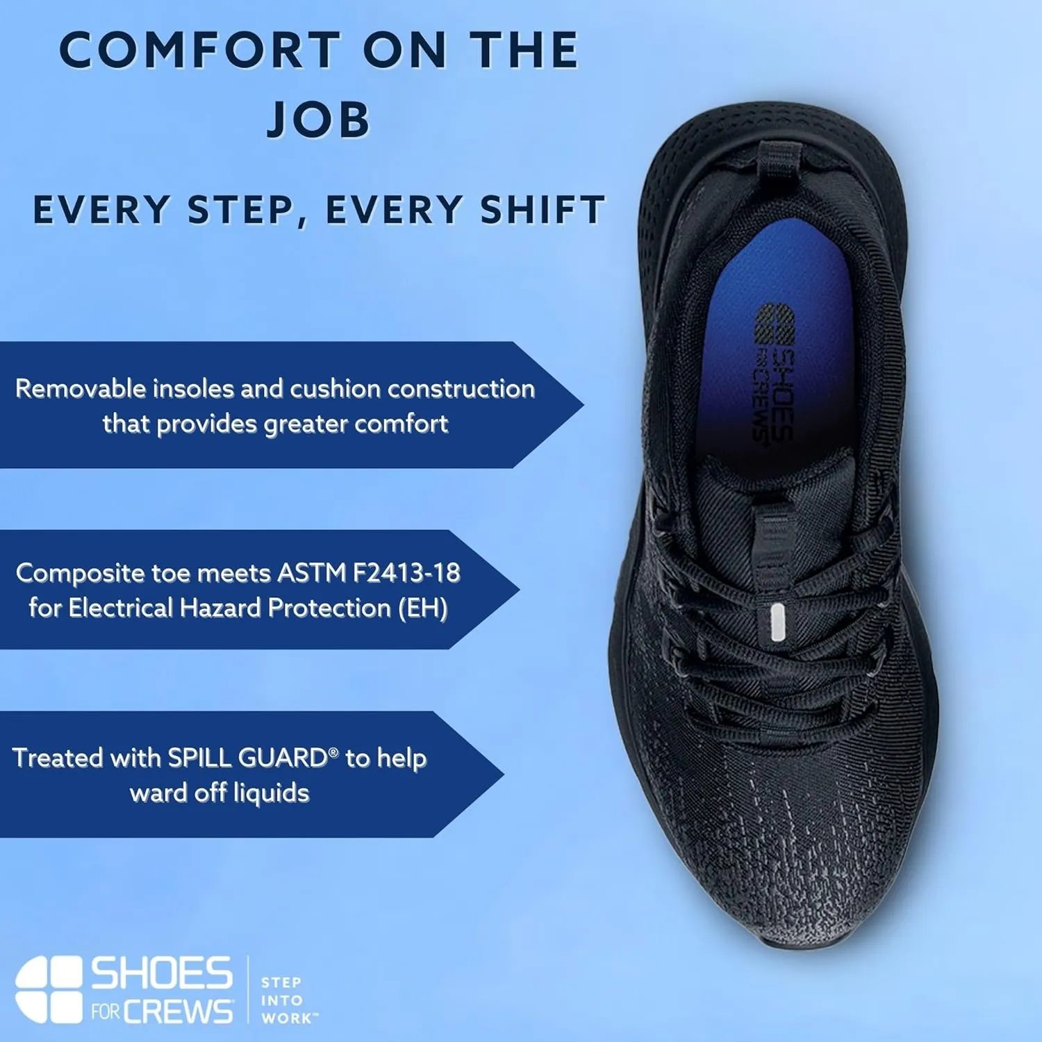 Shoes for Crews Heather II, Women's Nano Composite Toe (NCT) Work Shoes, Slip Resistant, Water Resistant, Black, Size 8.5