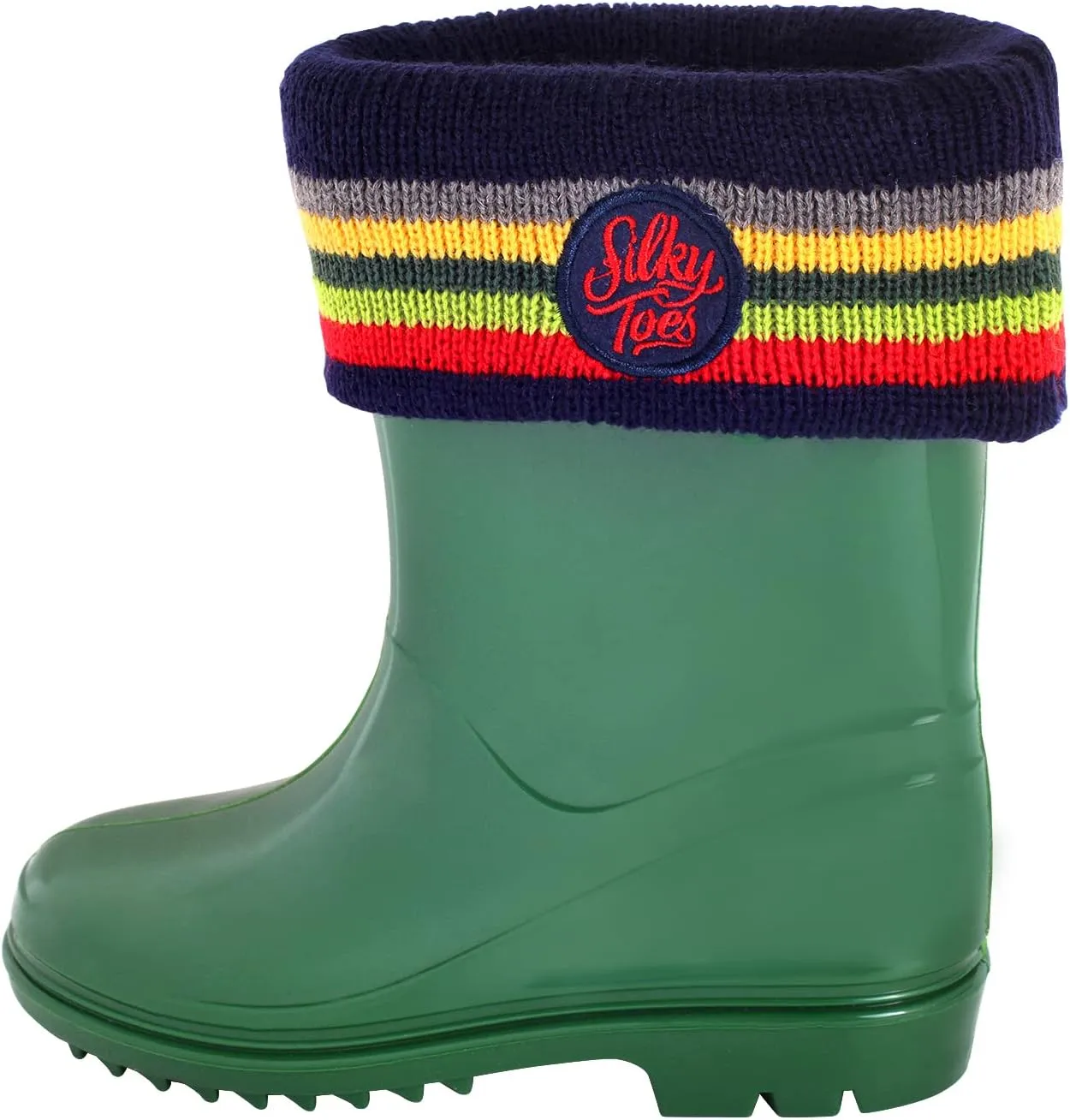 Silky Toes Kids Warm Cozy Fleece Lined Boot Liners With Cable Knit Cuff (Striped, Small)