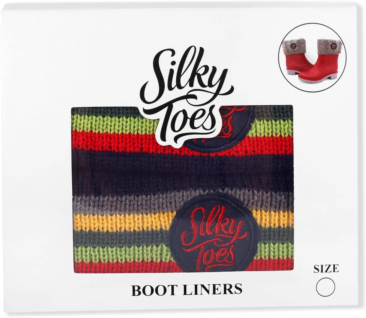 Silky Toes Kids Warm Cozy Fleece Lined Boot Liners With Cable Knit Cuff (Striped, Small)