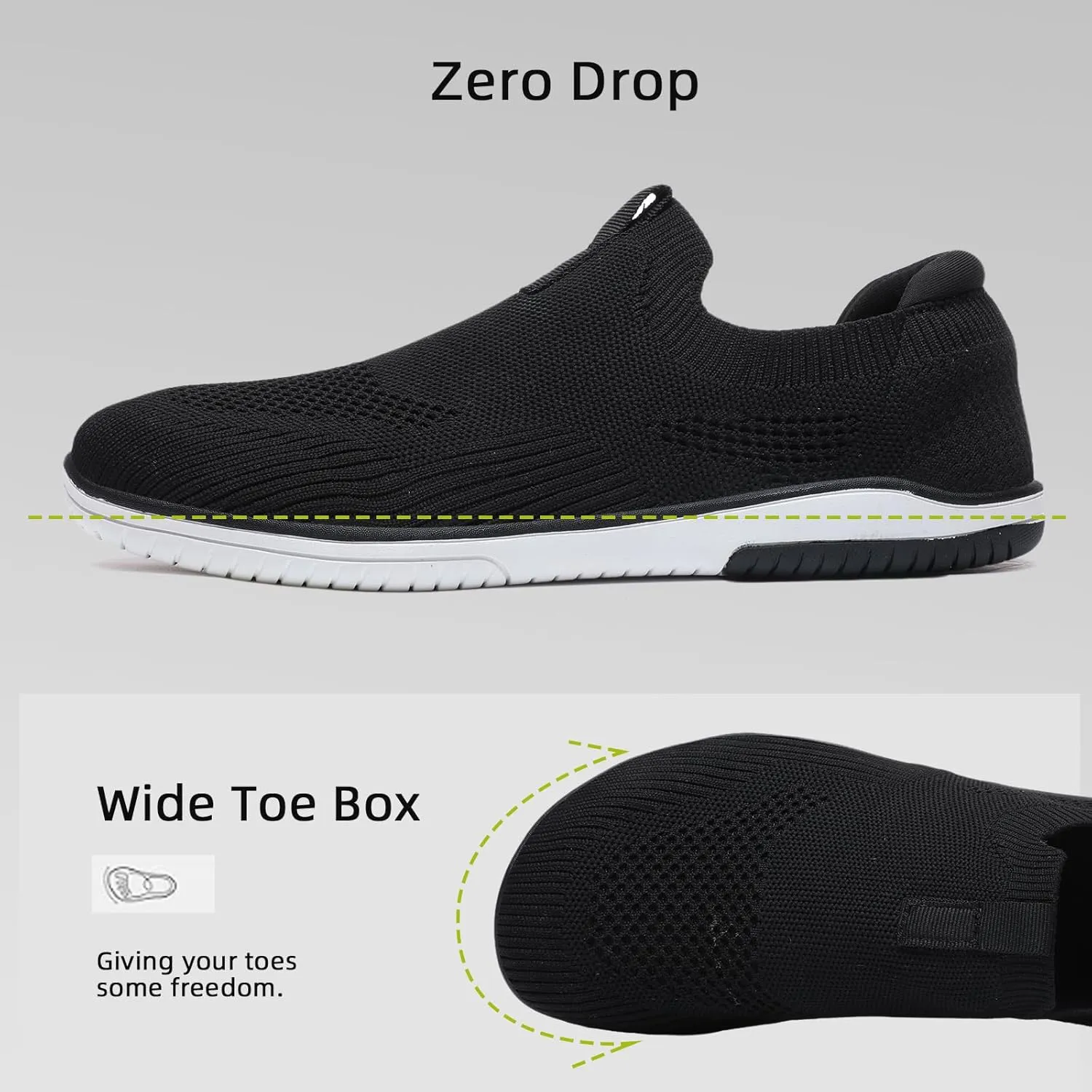 Slip-on Barefoot Shoes Men Minimalist Wide Toe Zero Drop Walking Shoes Lightweight Barefoot Feel & Breathable for Walking Running All Day Wear