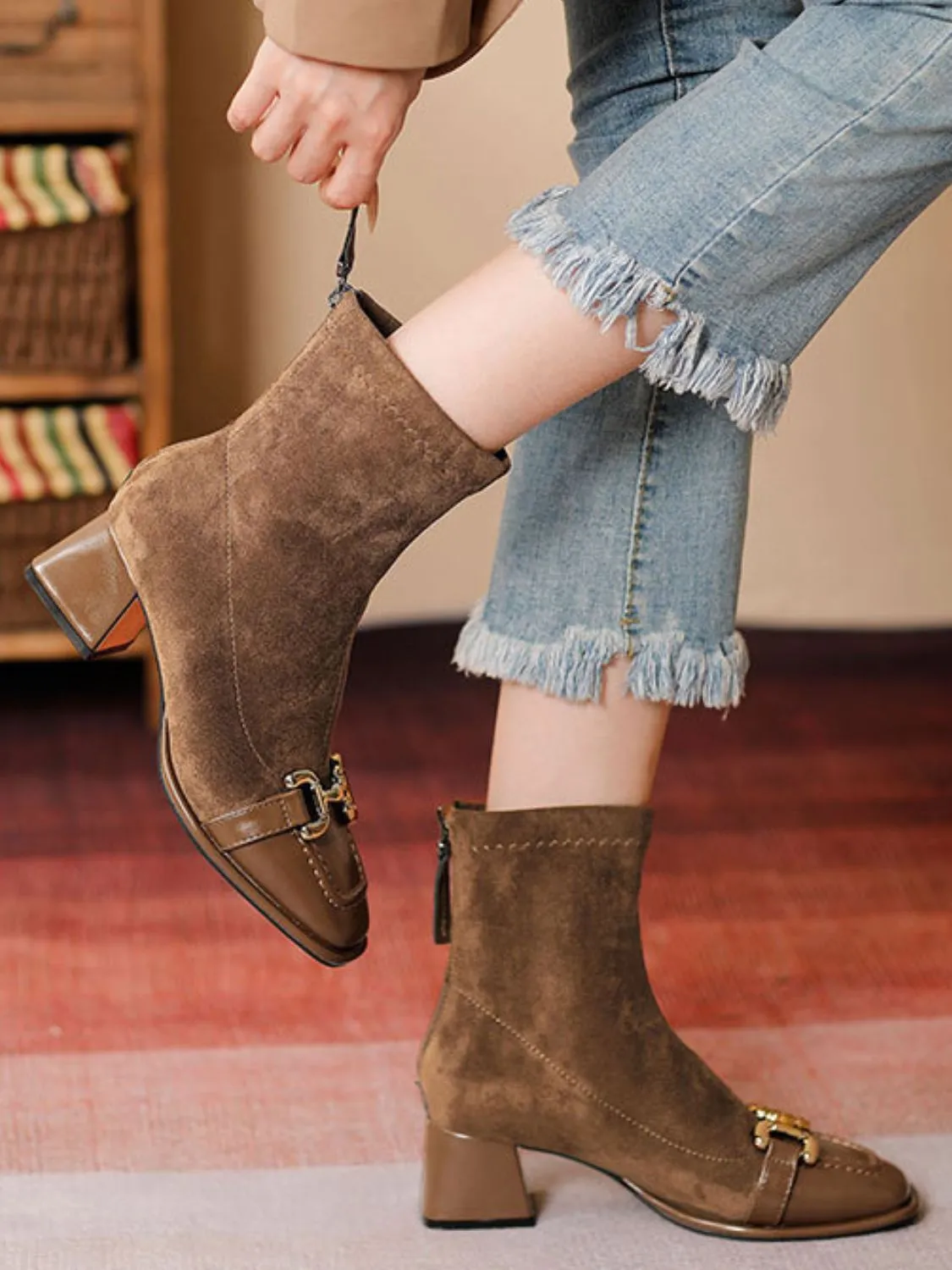 Square Toe Block Heels Boots