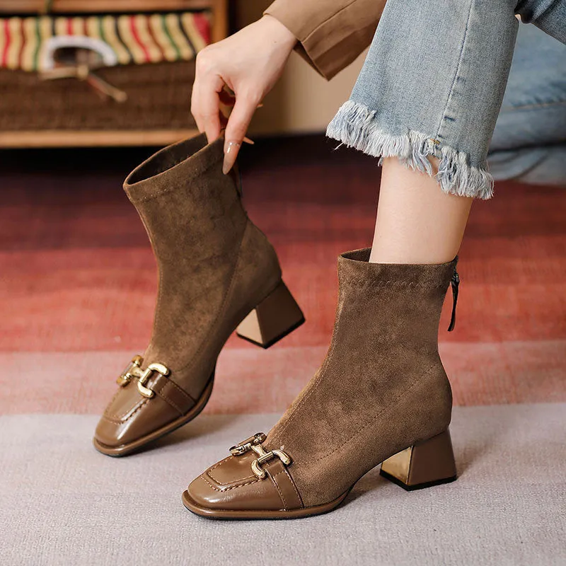 Square Toe Block Heels Boots