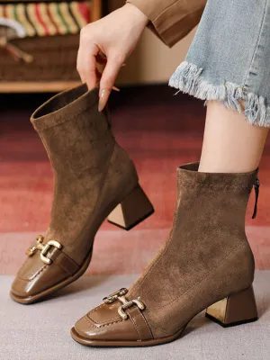 Square Toe Block Heels Boots