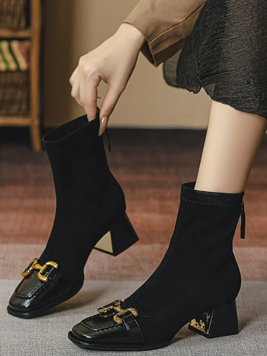 Square Toe Block Heels Boots